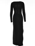 Posheme Elegant High Slit Cut Out Ruched Twist Knot Club Party Gown Maxi Dress