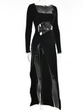 Posheme Elegant High Slit Cut Out Ruched Twist Knot Club Party Gown Maxi Dress