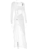 Posheme Elegant High Slit Cut Out Ruched Twist Knot Club Party Gown Maxi Dress