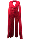 Posheme Patchwork Sequin Flare Sleeve Wide Leg Palazzo Palazzo Long Jumpsuit