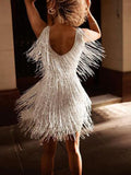 Posheme Sequin Tassel Deep V-neck The Great Gatsby Cosplay Sparkly Mini Dress