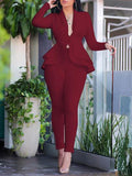 Posheme Layers Peplum Blazer Suits Two Piece High Waisted Work Long Jumpsuit