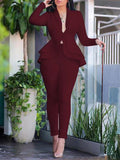 Posheme Layers Peplum Blazer Suits Two Piece High Waisted Work Long Jumpsuit