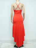 Posheme Solid High-Low Ruffle Plus Size V-neck Sleeveless Elegant Maxi Dress