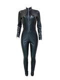 Posheme Pu Leather Rubber Latex One Piece Catsuit Clubwear Party Long Jumpsuit