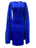 Posheme Bodycon Plissee Cape Sleeve Cocktail Plus Size Party Maxi Dress