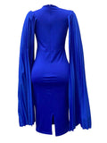 Posheme Bodycon Plissee Cape Sleeve Cocktail Plus Size Party Maxi Dress