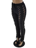 Posheme Lace-up Cut Out Drawstring High Waisted Sweatpants Long Pants