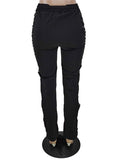 Posheme Lace-up Cut Out Drawstring High Waisted Sweatpants Long Pants