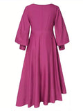 Posheme Solid High-low Draped Long Sleeve Elegant Midi Tea Party Dress