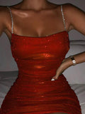 Posheme Bright Wire Chain Spaghetti Strap NYE Sparkly Bodycon Mini Dress