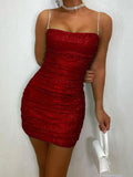 Posheme Bright Wire Chain Spaghetti Strap NYE Sparkly Bodycon Mini Dress