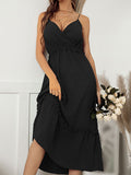 Solid color Plunging Neckline slip Dress