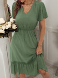 Green V-Neck Elegant Dress