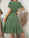 Green V-Neck Elegant Dress