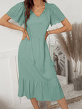 Solid Color Elegant A-Line Midi Dress