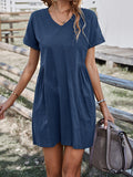 Solid Color Short Sleeve Casual Dress