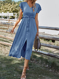 Solid color slit casual long Dress