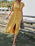 Solid color slit casual long Dress