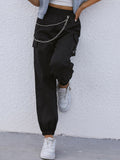 Black Chain Pocket Boyfriend Cargo Pants