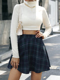 Women's Plaid Pleated High Waist Casual Skirt