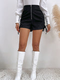 Black Ruched Zipper Drawstring High Waist Casual Shorts