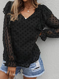 Solid Color V-Neck Shirt Casual Top