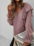 Solid Color V-Neck Shirt Casual Top