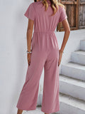 Solid Color Short Sleeve Casual Jumpsuit