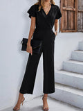 Solid Color Short Sleeve Casual Jumpsuit