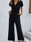 Solid Color Short Sleeve Casual Jumpsuit