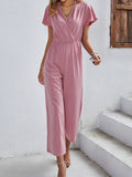 Solid Color Short Sleeve Casual Jumpsuit