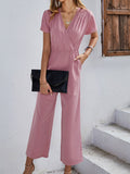 Solid Color Short Sleeve Casual Jumpsuit