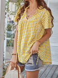 Short Sleeve Casual Top Plaid Shirt