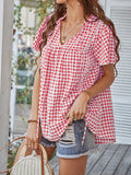 Short Sleeve Casual Top Plaid Shirt