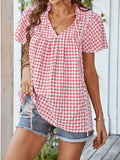 Short Sleeve Casual Top Plaid Shirt