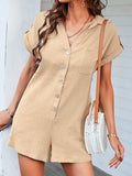 Solid color V-neck Casual  Shorts Jumpsuit