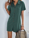 Solid color Shirt collar Casual Shorts jumpsuit