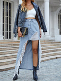 Women's Irregular Fringe Denim Casual High-low Skirt