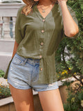 Short Sleeve Slit Loose Lapel Shirt