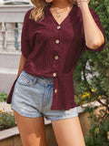 Short Sleeve Slit Loose Lapel Shirt