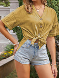 Short Sleeve Slit Loose Lapel Shirt