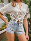 Short Sleeve Slit Loose Lapel Shirt