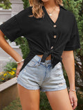 Short Sleeve Slit Loose Lapel Shirt