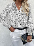 Leopard Floral Blouses V-neck Long Sleeve Shirt