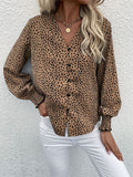 Leopard Floral Blouses V-neck Long Sleeve Shirt