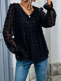 Mesh Top Jacquard V-Neck Shirt