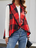 Women's Plaid Pocket Lapel Collar Vest Cardigan Coat