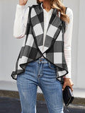 Women's Plaid Pocket Lapel Collar Vest Cardigan Coat