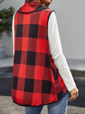 Women's Plaid Pocket Lapel Collar Vest Cardigan Coat